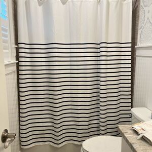 Kate Spade navy and white shower curtain